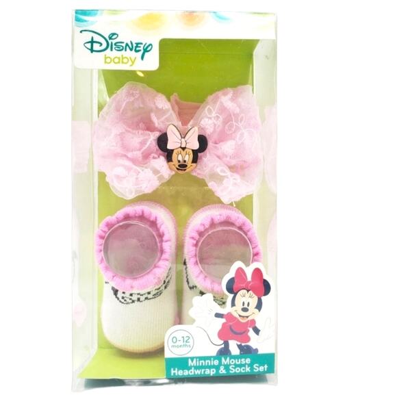 Disney Baby Minnie Mouse Headwrap Socks Pink Set NIP - Picture 1 of 7